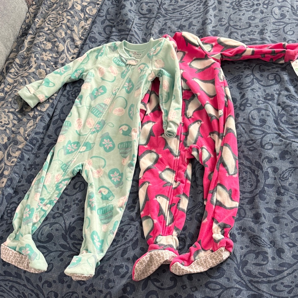 Carters 2 pack Cozy Kids One Piece Pajamas - Mint and Pink